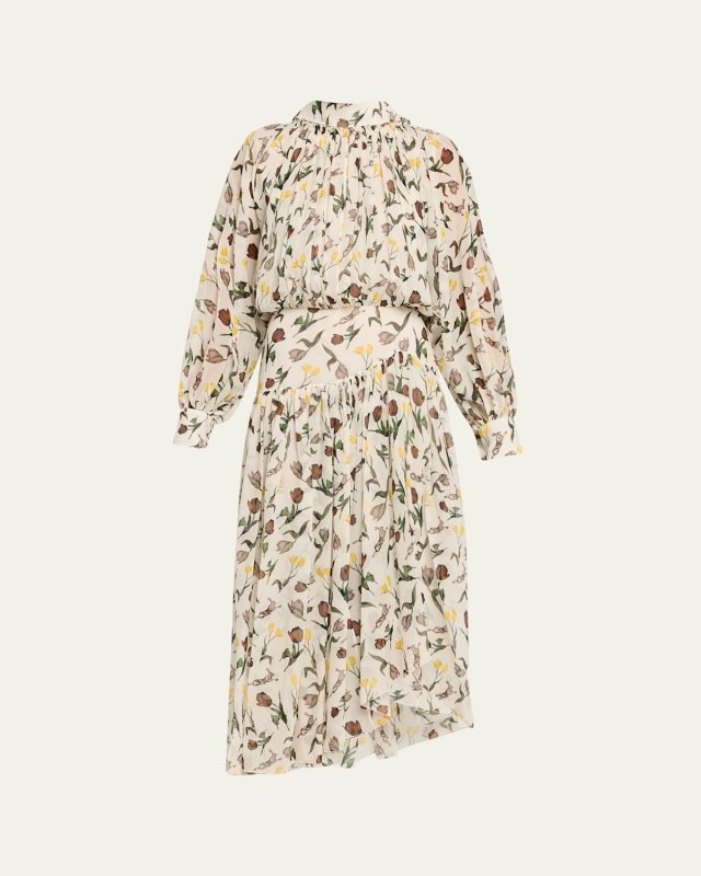 Floral Long-Sleeve Fit-&-Flare Maxi Dress
